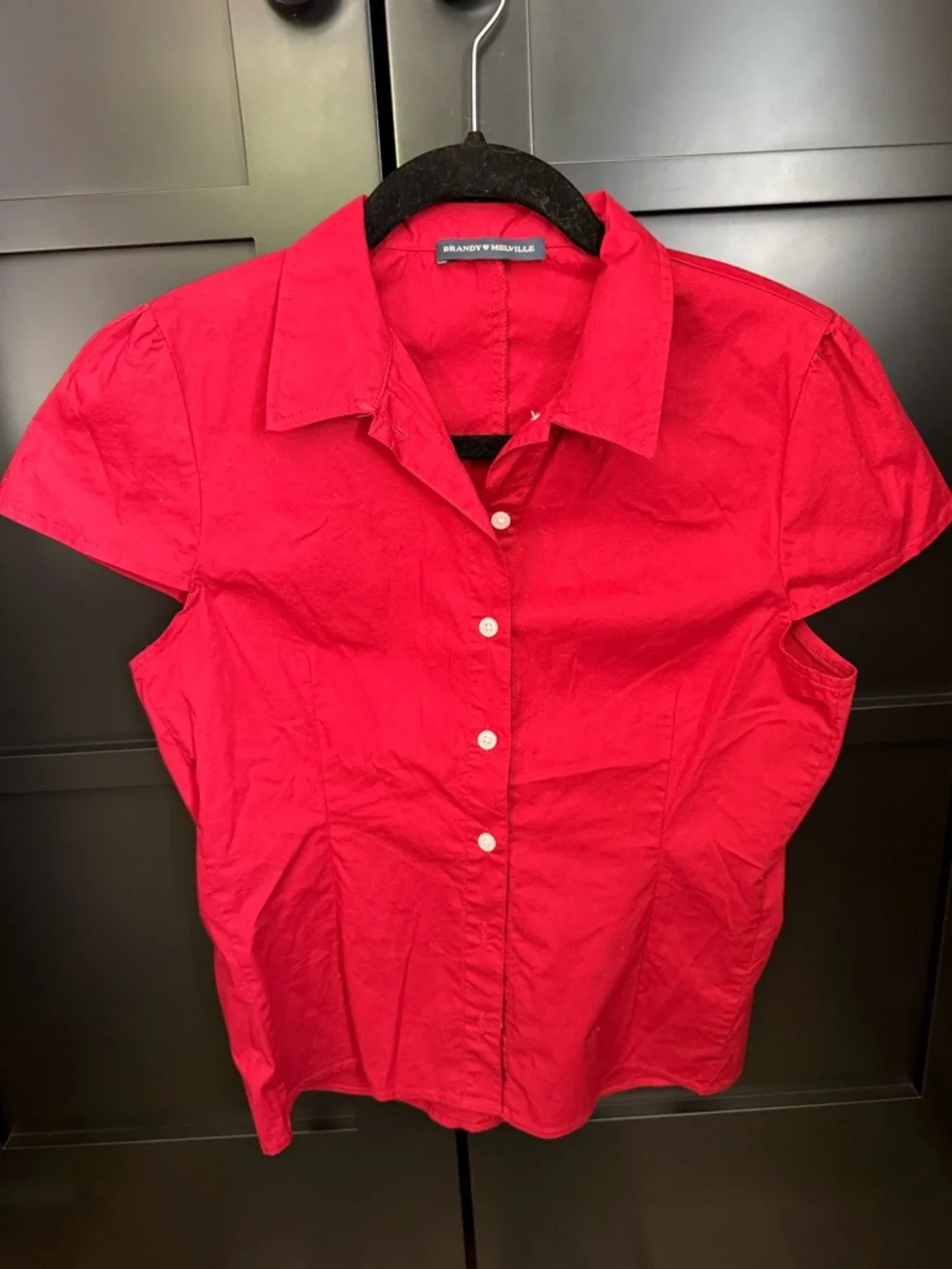 Brandy Melville Red Short-Sleeve Button-Down Shirt - Picture 2 of 5